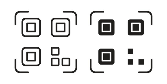 Qrcode icon glyph and line set thin line symbol concept.
