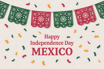 Celebrate Mexico's Independence Day with festive banners and confetti, perfect for invitations, posters, or vibrant social media posts for a joyful celebration