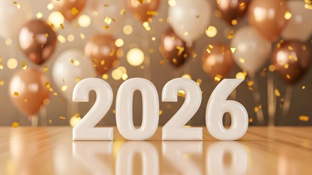 2026 New Year Party Background with Rose Gold Balloons - Powered by Adobe