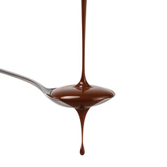 Fototapeta premium Decadent Dark Chocolate Cascade Flowing from Spoon Against Rich Black Backdrop Display