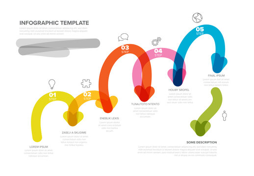 Colorful Wavy Infographic Template with 5 Steps and Arrows