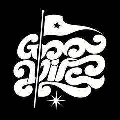 White wavy text flag and star on black background vector