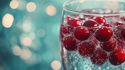 Refreshing cranberry cocktail drink with bubbles in a glass for a festive celebration mood and holiday cheer