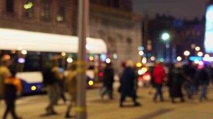 Urban nightlife captured with motion effects, Night urban scene with moving figures and glowing shops - Powered by Adobe