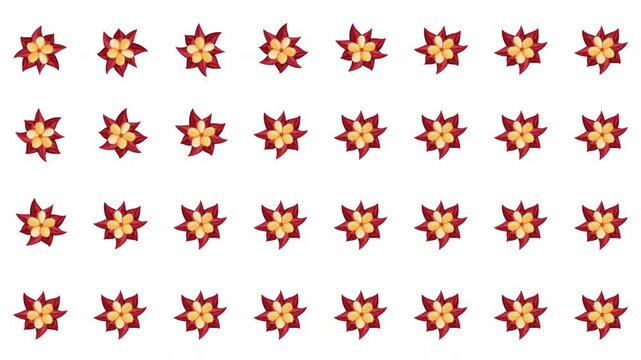 A striking motion graphic featuring a uniform grid of abstract, stylized flowers with a red core and yellow red petals, perfect for bold, retro, or summer themes.