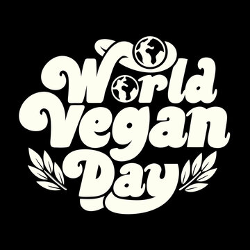 World Vegan Day text with globes and leaves lettering