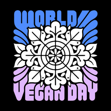 World Vegan Day text with mandala design graphic illustration