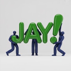 Three stylized 3d figures holding large green letters forming the word jay