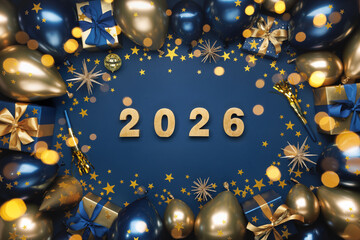 2026 New Year Celebration with Gifts, Balloons and Numbers