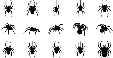 Collection of black spider silhouettes for halloween or horror designs