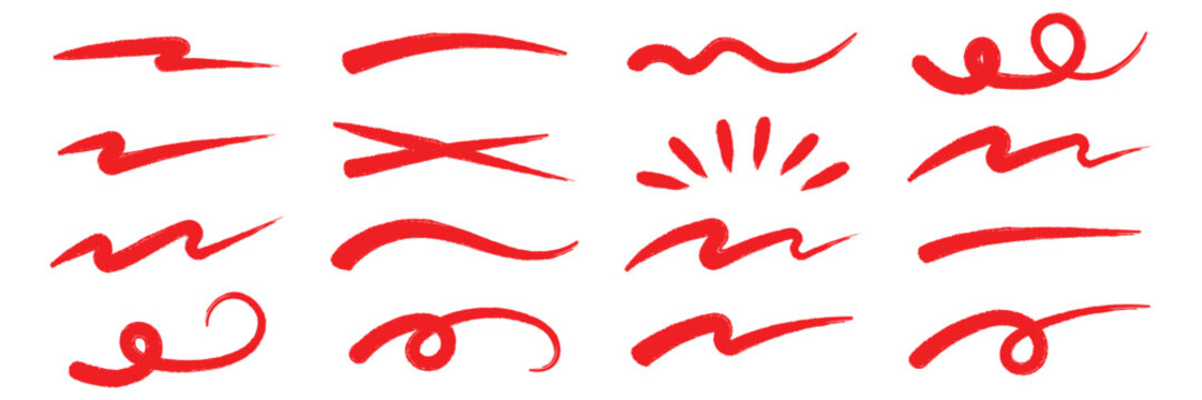 Colorful marker and brush stroke set, hand drawn underline and squiggle lines, artistic doodle elements for creative graphic design