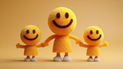 Fluffy smiley family on pastel background