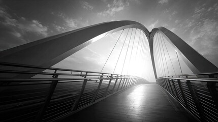 Modern bridge archway, sunlight perspective