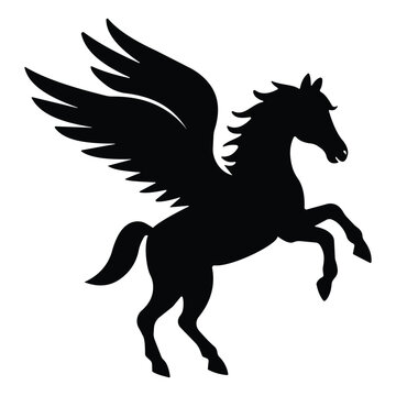 Pegasus icon vector. Silhouette of Pegasus mascot vector symbol. Horse silhouette vector with wings. Vector illustration.
