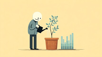 Person watering plant, growth charts