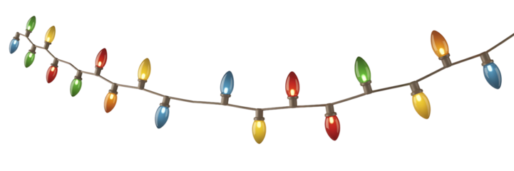Colorful christmas light string isolated on transparent background for decoration