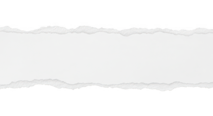 Horizontal torn white paper strip on transparent background

