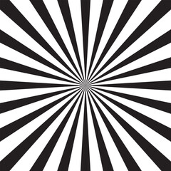 Sun ray light. Sun rays background. Radial burst. Sunburst black pattern isolated on white background. Beams line. Radiate sunlight. Comic effect texture. Retro pop art stripe. Vector illustration