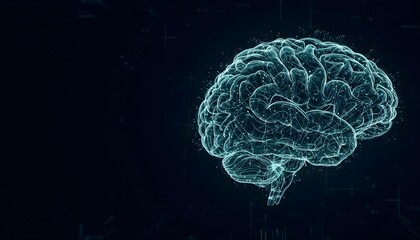 Glowing digital brain made of fiber optics on dark background representing artificial intelligence