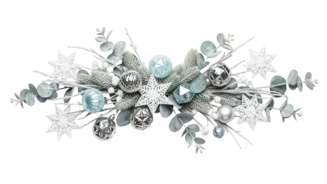 Isolated Christmas decoration with ornament balls and snowflakes, winter composition