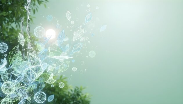 Abstract green technology background with geometric leaves illustrating sustainability and ecology