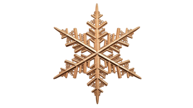 Isolated ornate gold snowflake for Christmas tree decoration with intricate detail element
