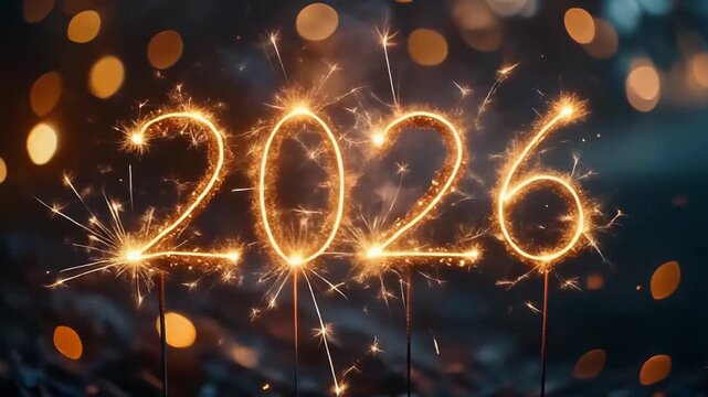 Hyperrealistic Sparkler Writing 2026 in Air with Bokeh Background