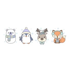 Pastel Kawaii Winter Friends Illustration