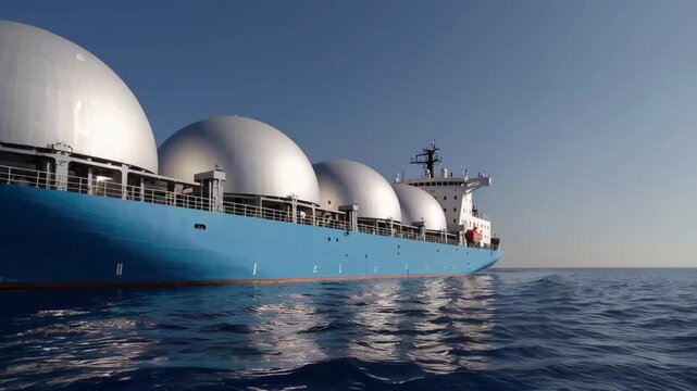 Seagoing Liquefied Gas Transport Vessel with Dome-Shaped Tanks