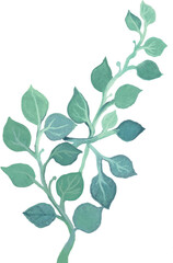 Watercolor delicate branch with teal green  leaves