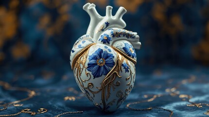 Artistic Heart-Shaped Ceramic Sculpture with Floral Detailing