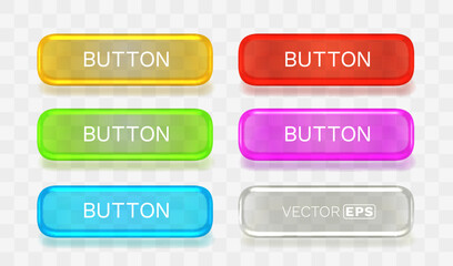 Set of glossy colorful web buttons with transparent background. Modern UI design elements for website or application.