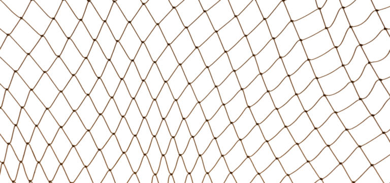 Football or tennis net. torn Rope mesh on a white background close-up. rope in snow