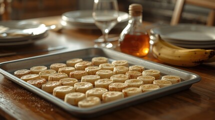 Baking Bananas and Cookies on a Rustic Kitchen Table