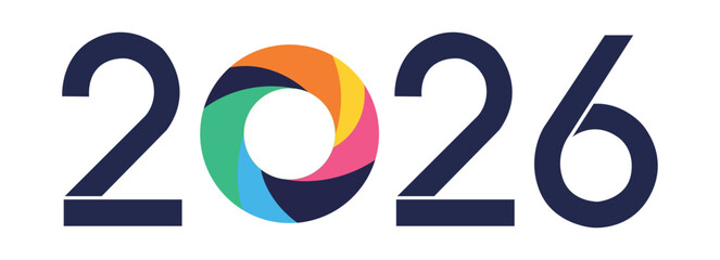 Modern 2026 Typography Logo with Colorful Circular Element Minimal Creative New Year Design