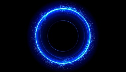 Bright blue glowing circle with particle effects, black bg
