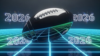 Futuristic American Football 2026 with Neon Grid and Glowing Numbers