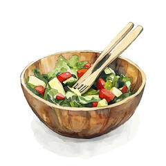 wooden_salad_bowl painting design collection, Hand-painted watercolor style, vectorized, vector set available in EPS, Simple design, EPS format set	