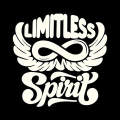Cream wings and infinity symbol with limitless spirit text