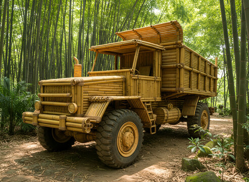 Truk tua dari bambu di hutan