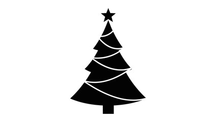 Fototapeta premium Black silhouette of a festive Christmas tree with a star on top, symbolizing holiday cheer and winter celebrations.