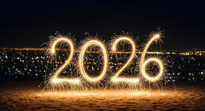 Sparkling 2026 new year celebration festive light painting holiday conc - Powered by Adobe