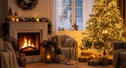 fireplace with christmas decorations