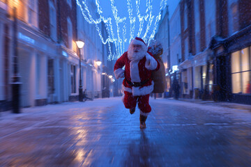 Santa Running in Snow