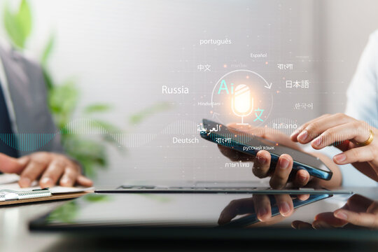 Chat with a language translation app over the internet on your mobile Multilingual icon from major languages ​​around the world will appear on the screen use AI voice translation to negotiate business