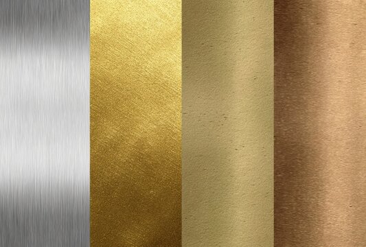 Metallic textures of silver, gold, bronze, and brass for backgrounds and design