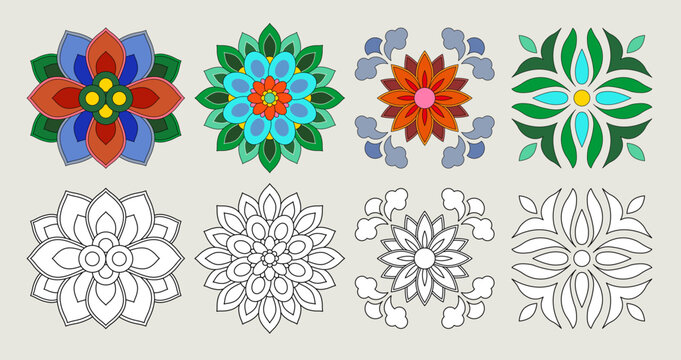 Korean Traditional Dancheong Floral Pattern