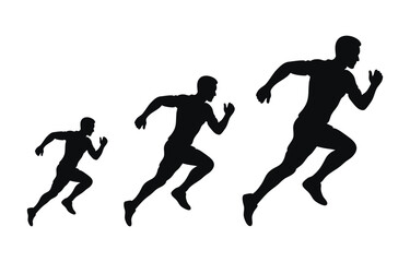 Black silhouette of a man running in motion sequence vector, fitness and sports illustration for exercise, movement, and health design themes