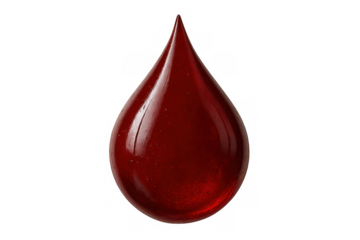 Single red blood drop falling, symbolizing medical care, health, life, and donation on a transparent background