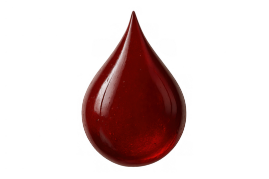 Single red blood drop falling, symbolizing medical care, health, life, and donation on a transparent background - Powered by Adobe